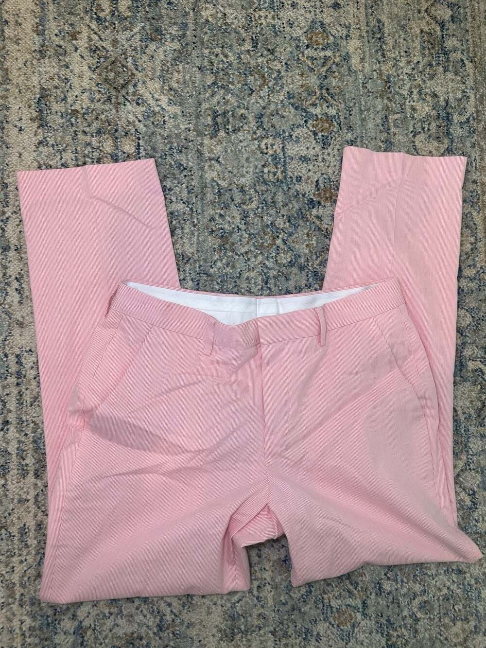 Express Slim Pants Size 29x30 Pink White Seersucker Stretch